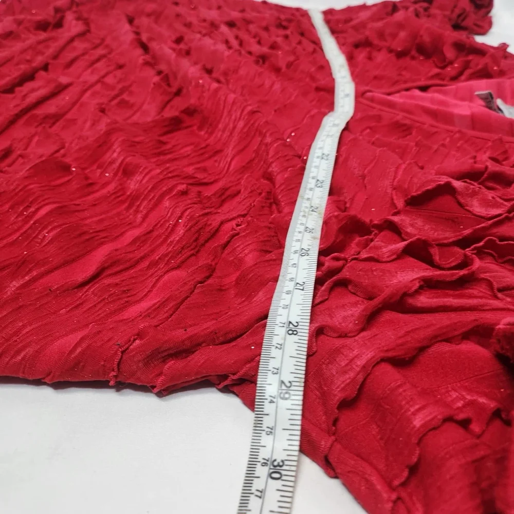 Catherines Shirt Womens 4X Red Ruffle Sparkle V Neck 3/4 Sleeve Flowy Casual